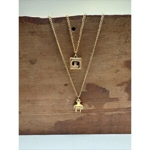 Vtg Love Plug Gold Tone Necklaces. Two Strands- One With Plug Another Has Socket